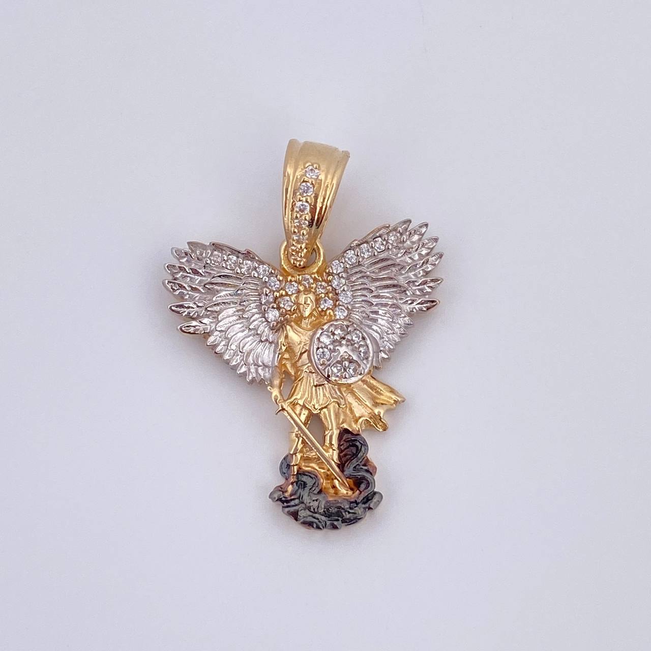Pendant San Miguel Archangel 4.2gr / 2.9cm / White Zirconia Three 18K Golds &