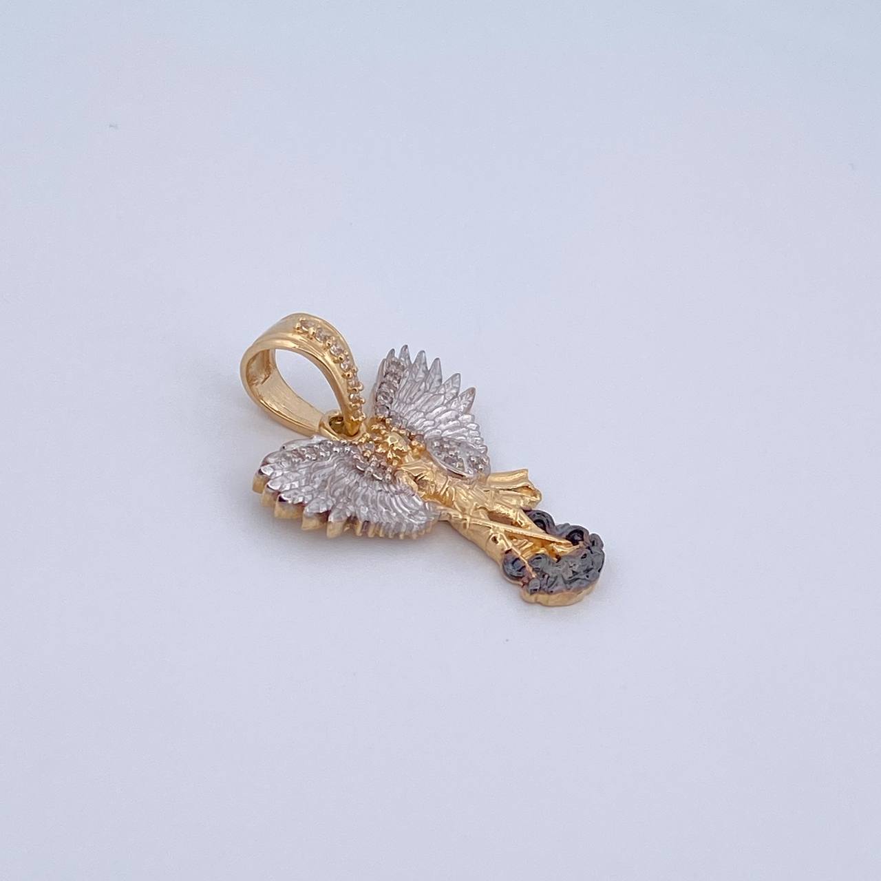 Pendant San Miguel Archangel 4.2gr / 2.9cm / White Zirconia Three 18K Golds &