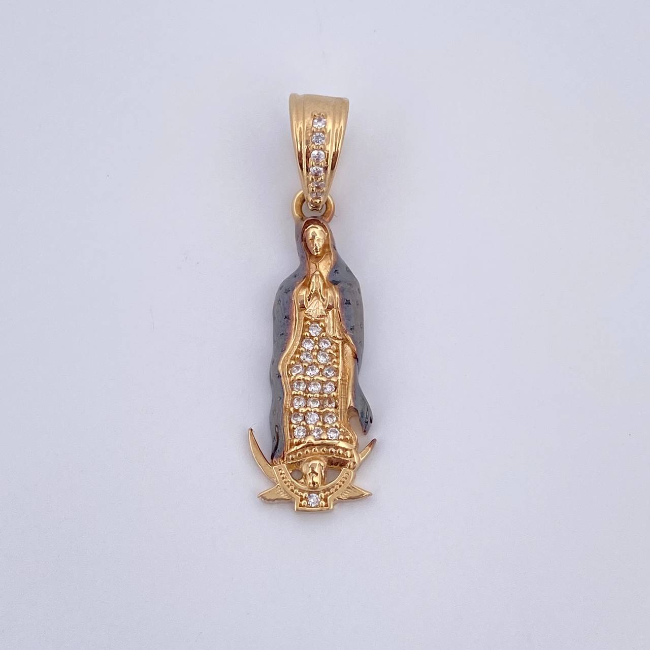 Pendant Virgin Guadalupe 2.9gr / 3.2cm / White Zircons Two-tone Black Yellow 18K &