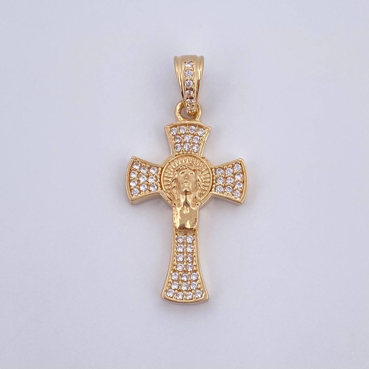 Dije Cruz Rostro Jesus 3.05gr / 3.2cm / Circones Blancos Oro Amarillo 18K &