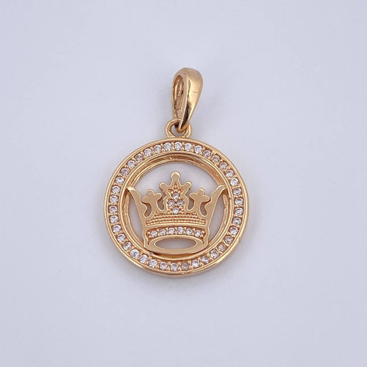 Pendant Crown Medal RX 5.75gr / 3cm / White Zircons 18K Yellow Gold &