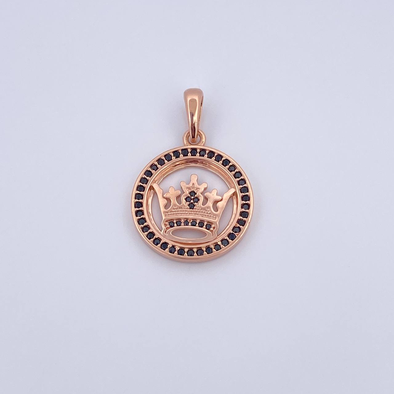 Pendant Crown Medal RX 5.05gr / 3cm / Black Zircons 18K Rose Gold &