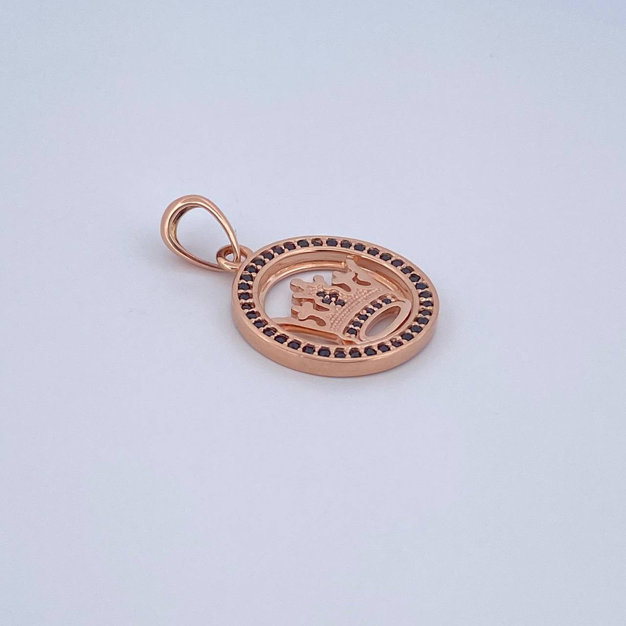 Pendant Crown Medal RX 5.05gr / 3cm / Black Zircons 18K Rose Gold &