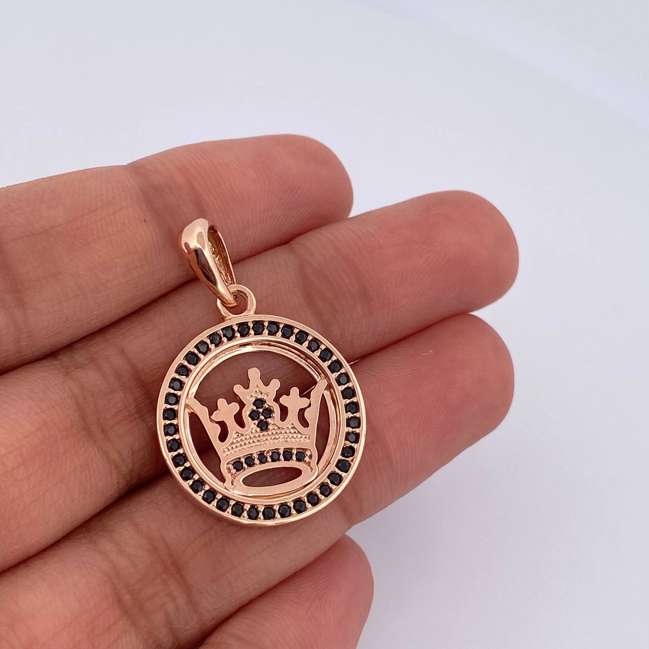 Pendant Crown Medal RX 5.05gr / 3cm / Black Zircons 18K Rose Gold &