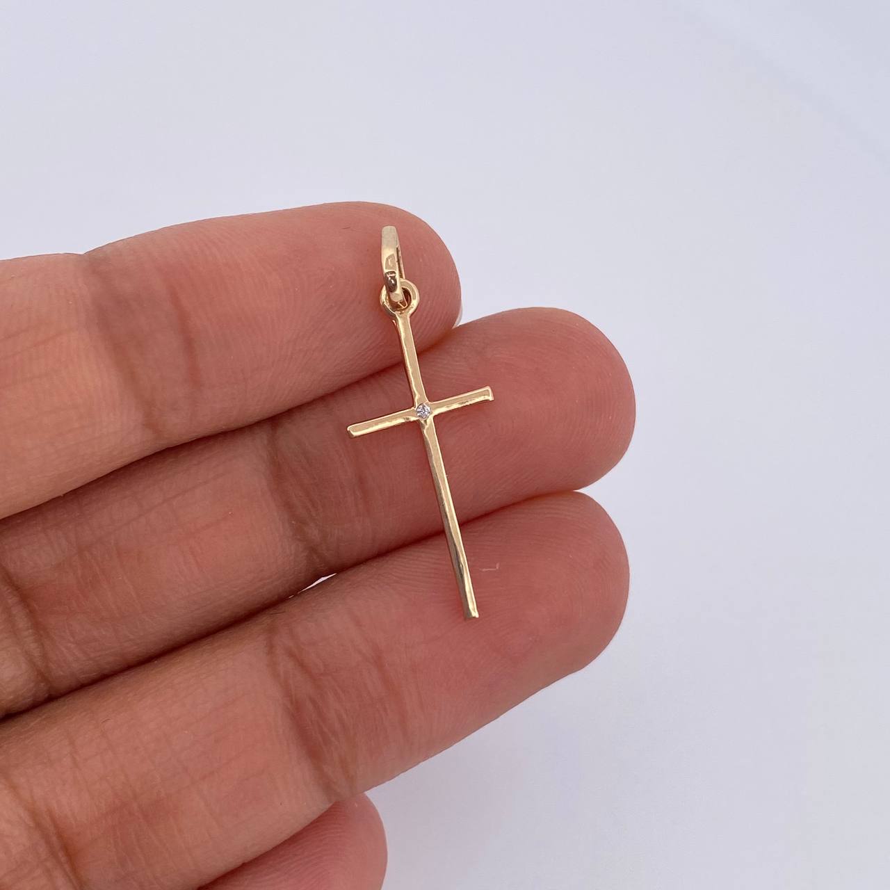 Pendant Cross 0.5gr / 2.6cm / White Zircon 18K Yellow Gold &