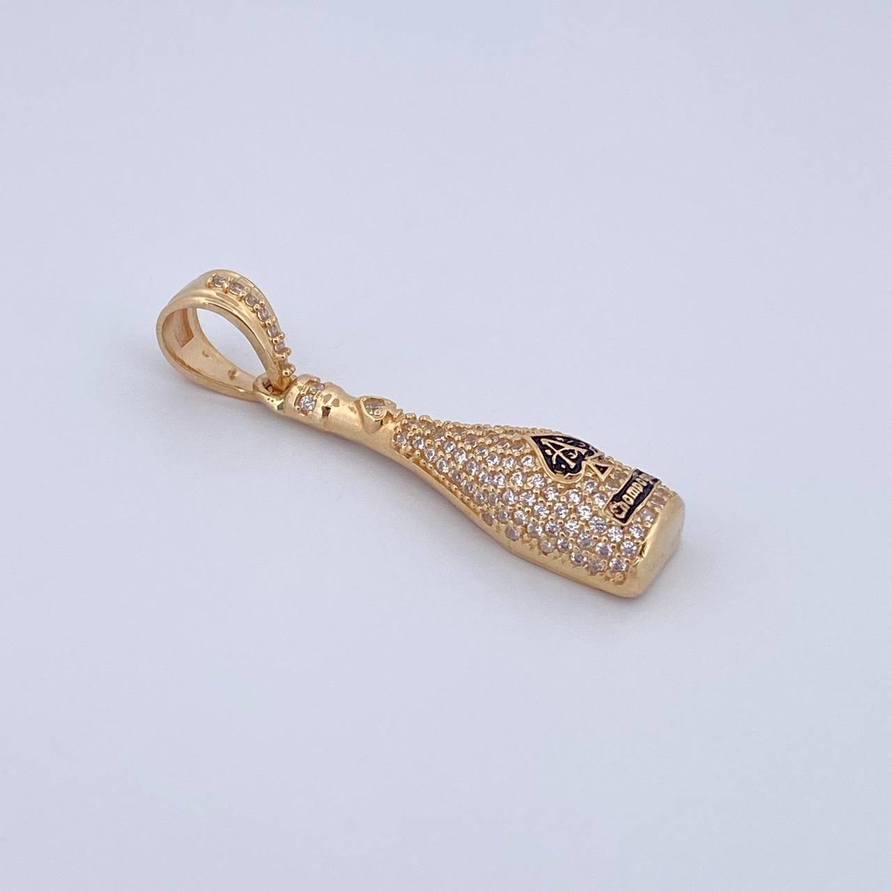 Dije Botella 4.3gr / 3.7cm / Circones Blancos Oro Amarillo 18K &