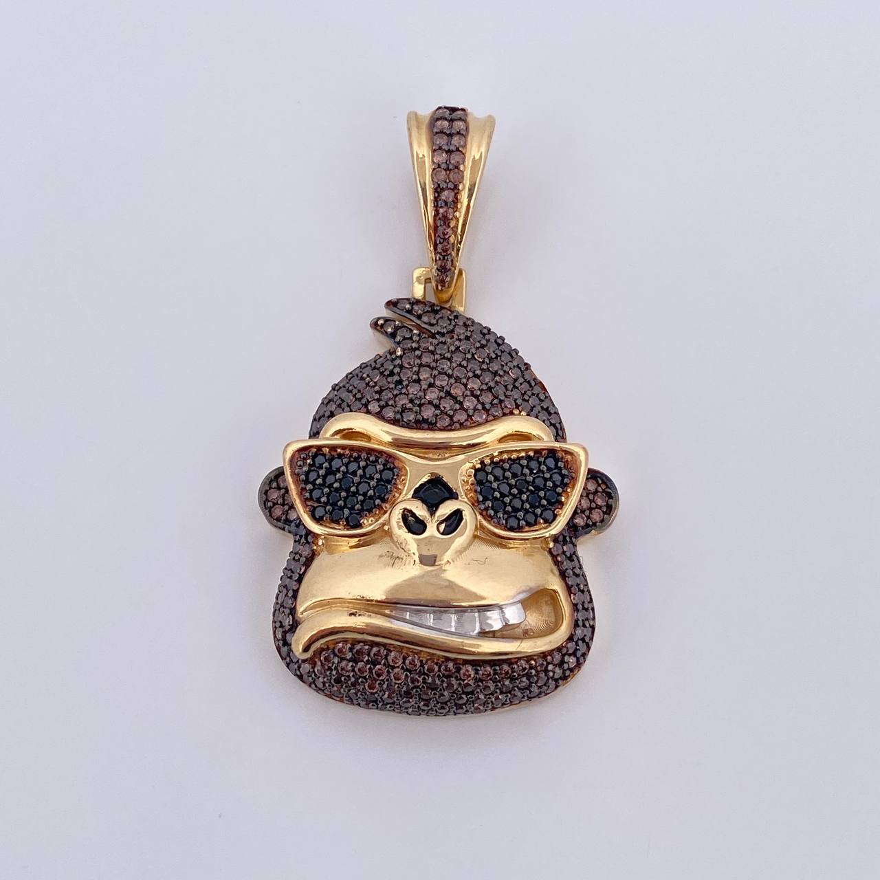Pendant Gorilla Glasses 11gr / 6.1cm / Black Brown Zircons Three 18K Golds &