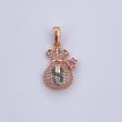 Pendant Money Bag Coquett 2.65gr / 2.5cm / Green Pink White Zircons Three 18K Golds &
