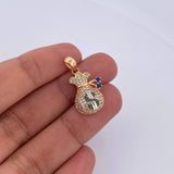Pendant Money Bag Coquett 2.55gr / 2.5cm / Green Blue White Zircons Three 18K Golds &
