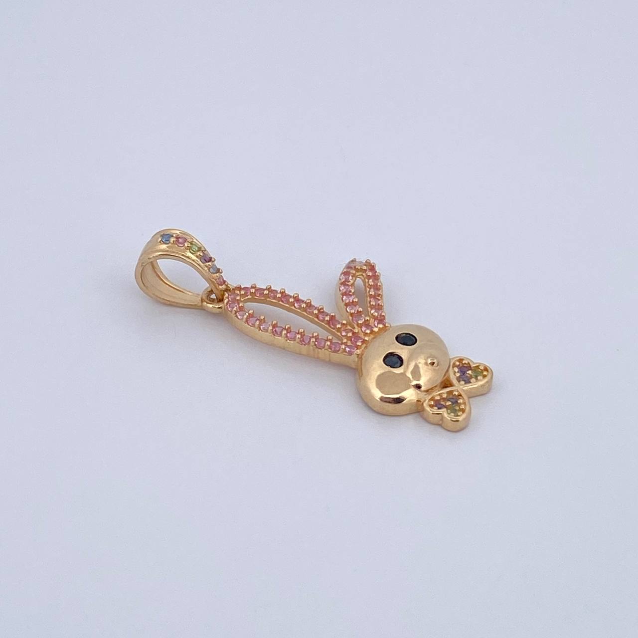 Pendant Rabbit 2.4gr / 3.1cm / Colored Zircons 18K Yellow Gold &