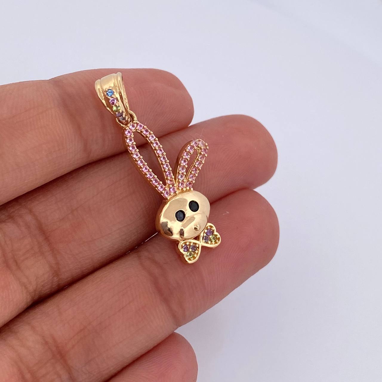 Pendant Rabbit 2.4gr / 3.1cm / Colored Zircons 18K Yellow Gold &