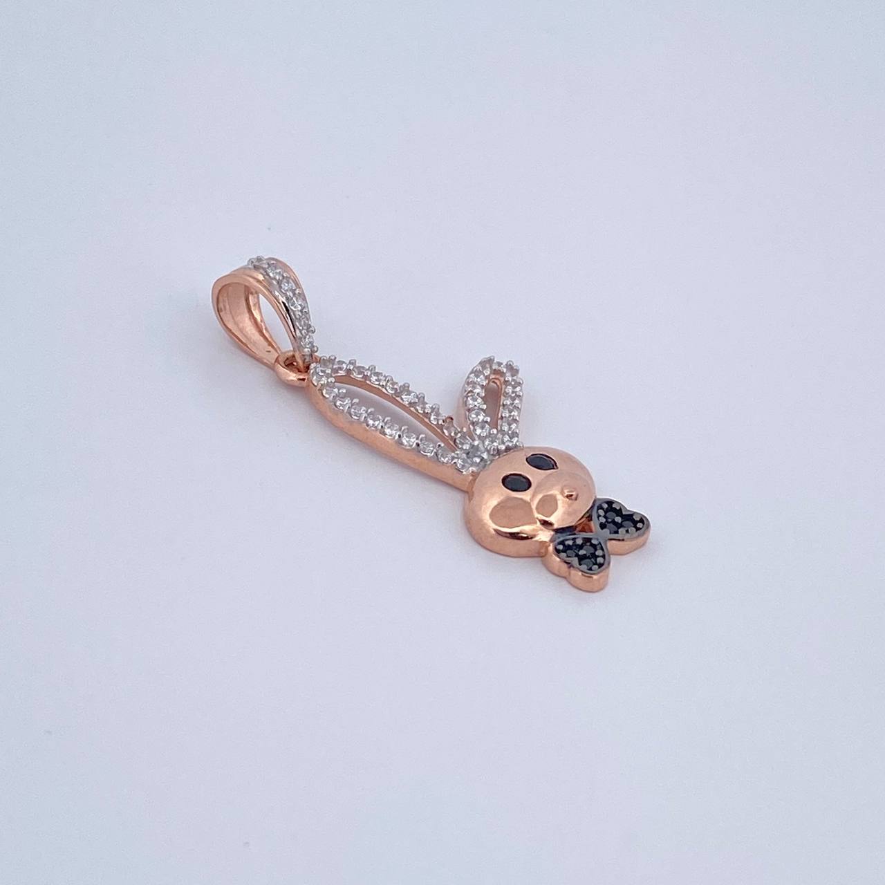 Pendant Rabbit 2.2gr / 3cm / Black and White Zircons Three 18K Golds &