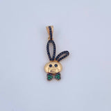 Pendant Rabbit 2.35gr / 3cm / Black Green Zircons Two 18K Black Yellow Gold &