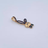Pendant Rabbit 2.35gr / 3cm / Black Green Zircons Two 18K Black Yellow Gold &