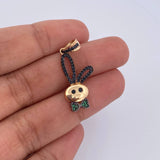Pendant Rabbit 2.35gr / 3cm / Black Green Zircons Two 18K Black Yellow Gold &
