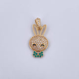 Dije Conejo 2.3gr / 2.8cm / Circones Verdes Blancos Oro Amarillo 18K &
