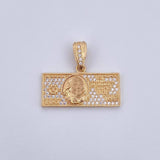 Dije One Dólar 3.65gr / 2.5cm / Circones Blancos Oro Amarillo 18K &