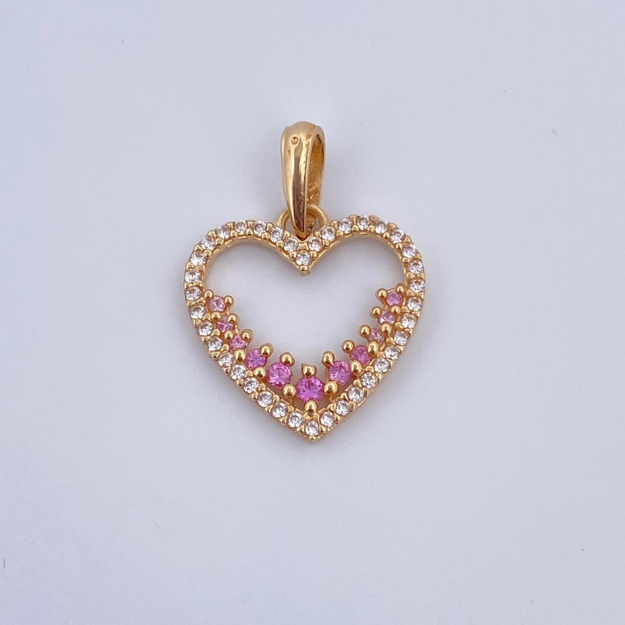 Dije Silueta Corazon 1.4gr / 2cm / Circones Lilas Blancos Oro Amarillo 18K &