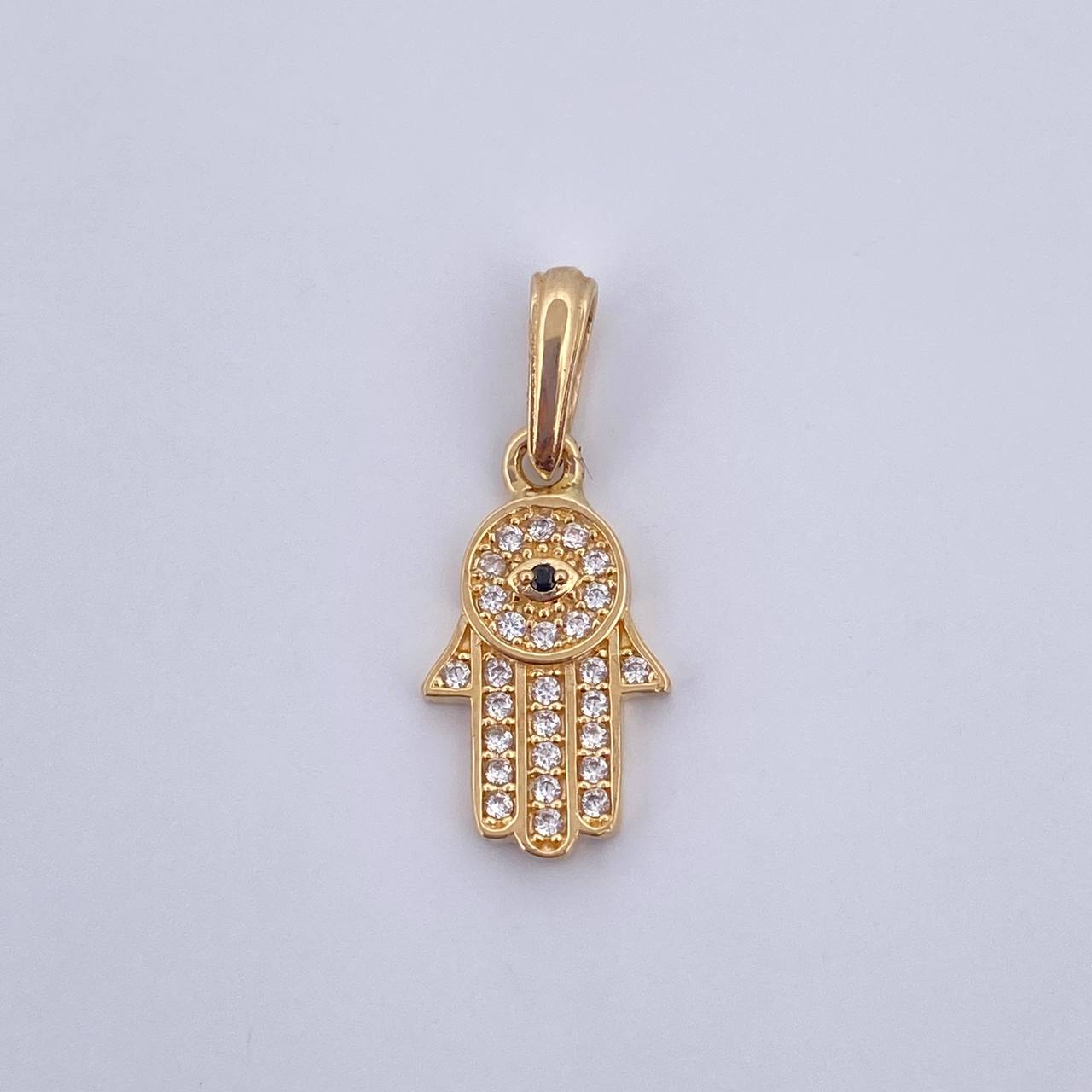 Dije Mano Hamsa 1.2gr / 2.1cm / Circones Negro Blancos Oro Amarillo 18K &