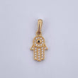 Dije Mano Hamsa 1.2gr / 2.1cm / Circones Negro Blancos Oro Amarillo 18K &