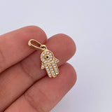 Dije Mano Hamsa 1.2gr / 2.1cm / Circones Negro Blancos Oro Amarillo 18K &