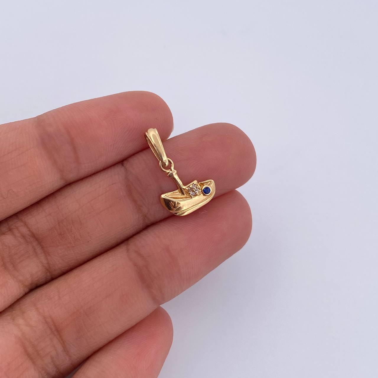 Pendant Boat 0.7gr / 1.8cm / Blue White Zircons 18K Yellow Gold &