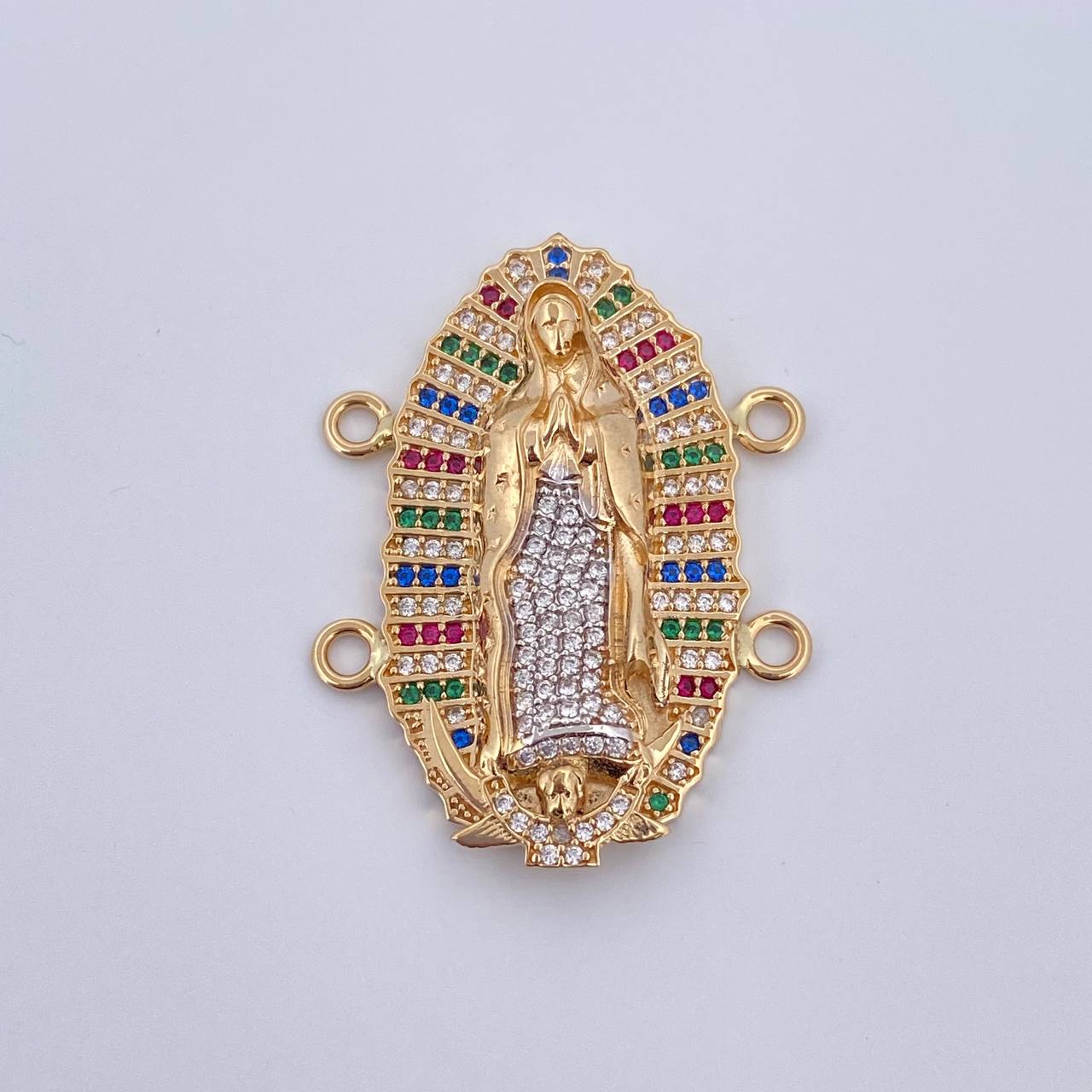 Herraje Virgen Guadalupe 8.8gr / 3.5cm / Circones De Colores Dos Oros Amarillo Blanco 18K &
