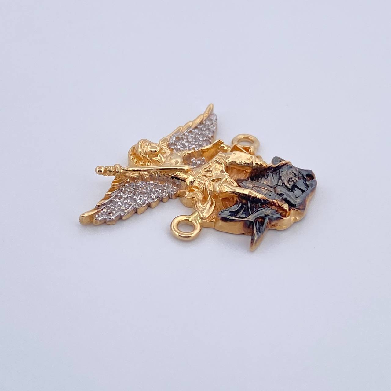 Charm San Miguel Arcangel 6gr / 2.3cm / White Zircons Three 18K Golds &