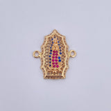 Charm Virgen Guadalupe 2.9gr / 2.3cm / Fuchsia Blue White Zircons 18K Yellow Gold &