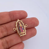 Charm Virgen Guadalupe 2.9gr / 2.3cm / Fuchsia Blue White Zircons 18K Yellow Gold &