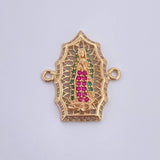 Herraje Virgen Guadalupe 2.85gr / 2.3cm / Circones Fucsias Verdes Blancos Oro Amarillo 18K &