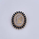 Pendant Virgin Mary 2.8gr / 0.9in / Black White Zircons Two Tone Yellow White 18K &