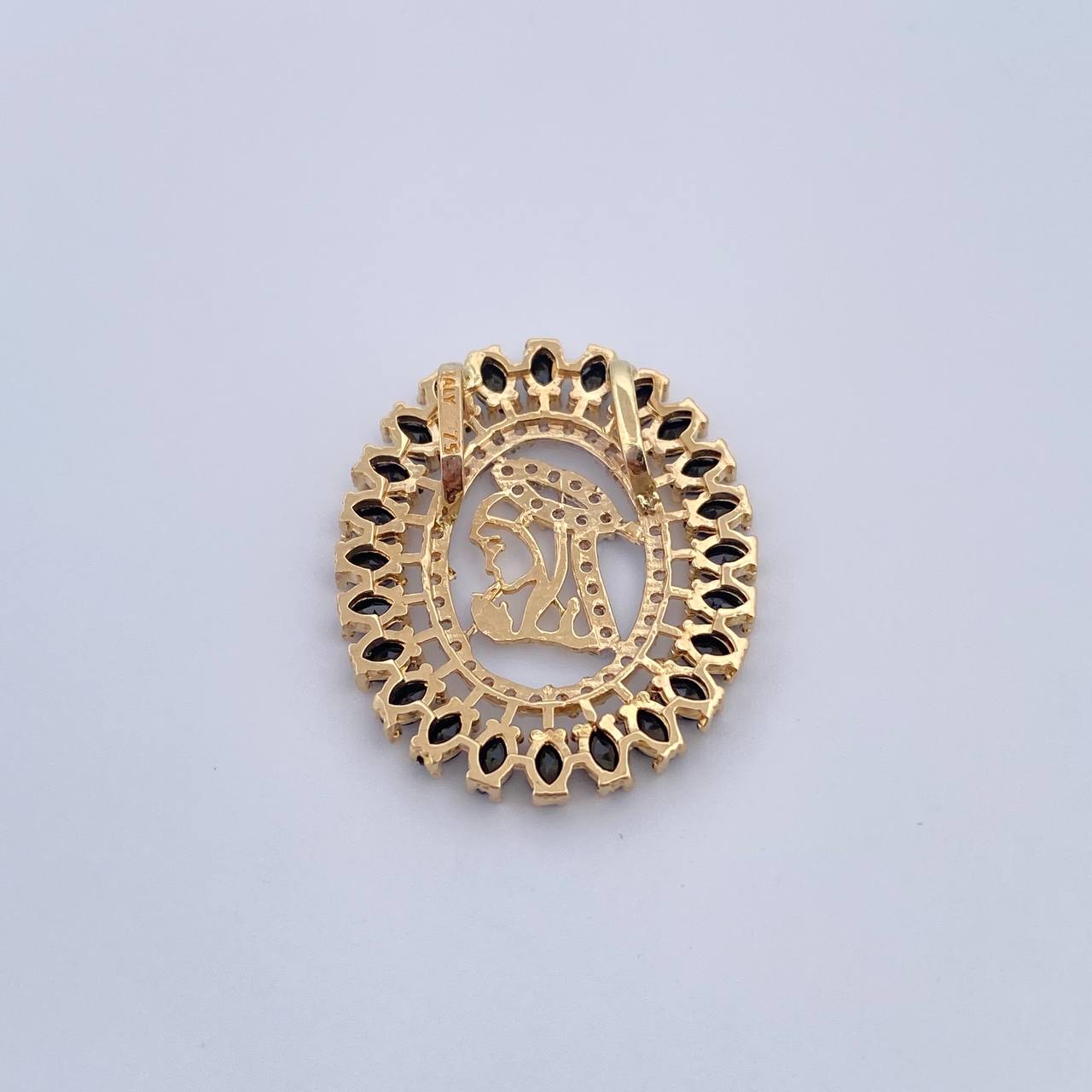 Pendant Virgin Mary 2.8gr / 0.9in / Black White Zircons Two Tone Yellow White 18K &
