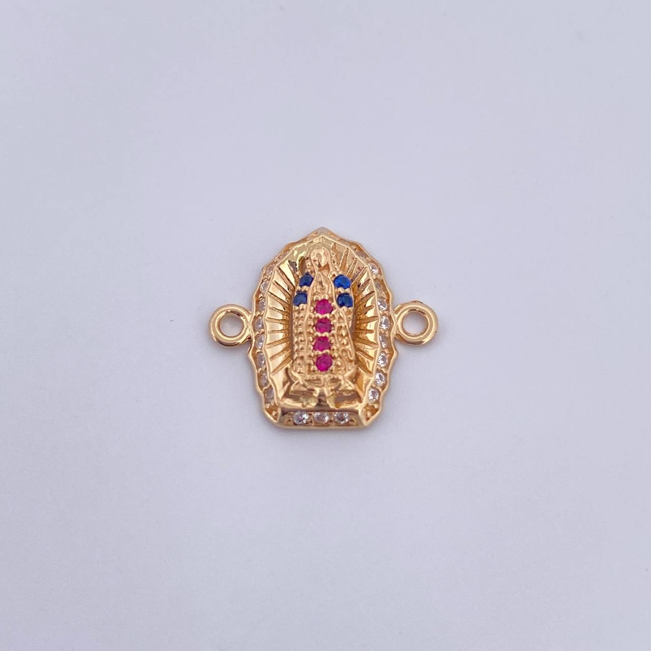 Charm Virgen Guadalupe 1.1gr / 1.4cm / Fuchsia Blue White Zircons 18K Yellow Gold &