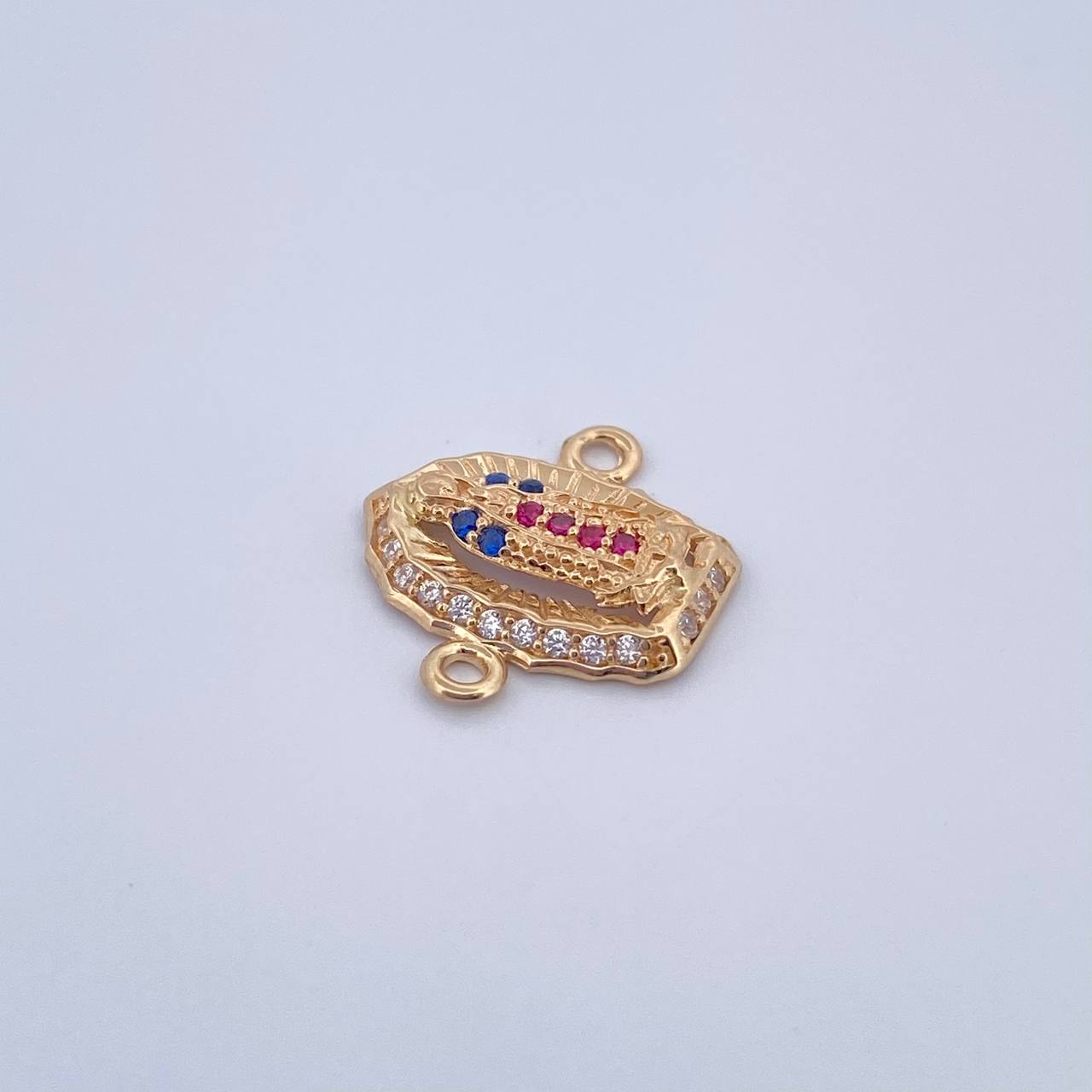 Charm Virgen Guadalupe 1.1gr / 1.4cm / Fuchsia Blue White Zircons 18K Yellow Gold &