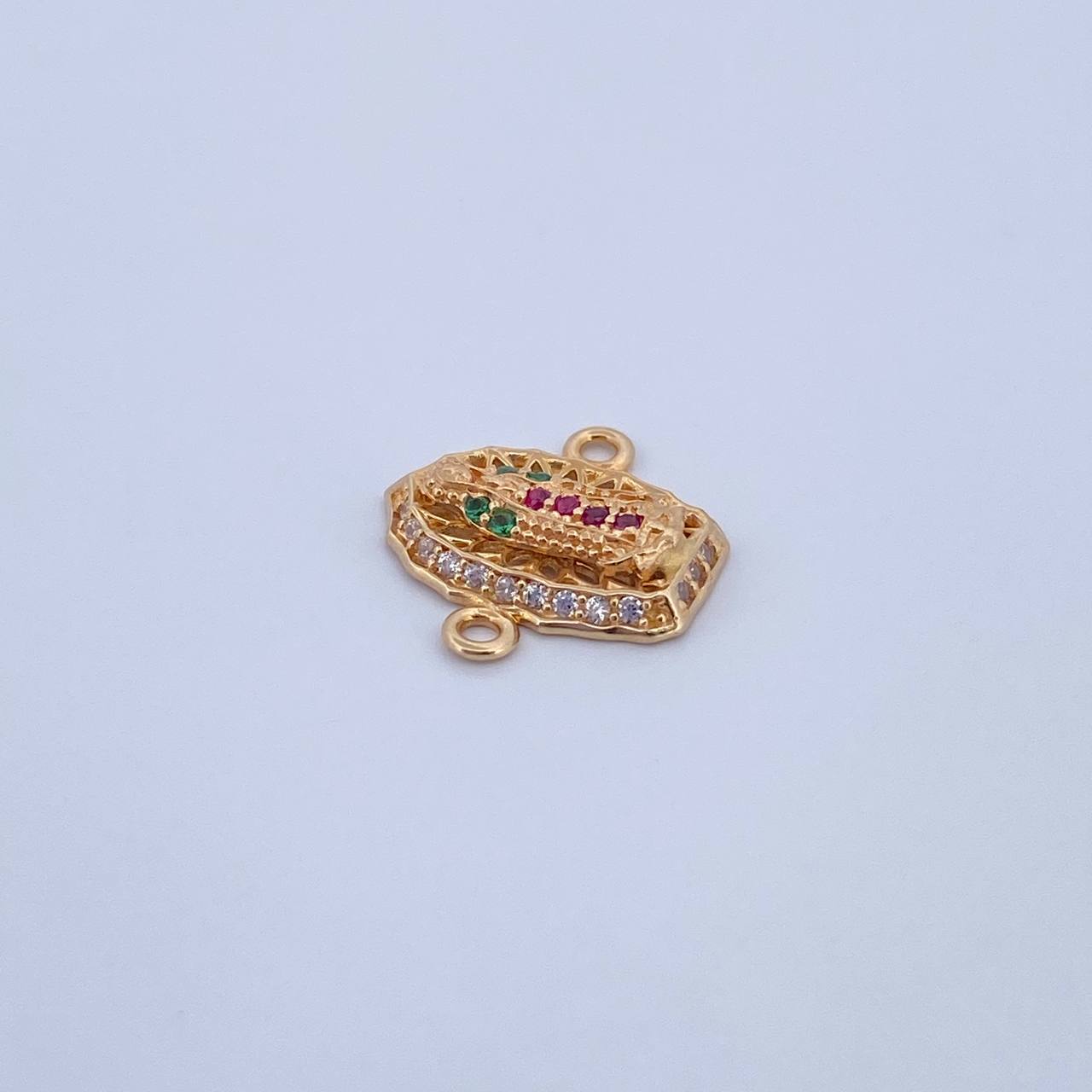 Charm Virgen Guadalupe 1.15gr / 1.4cm / Fuchsia Green White Zircons 18K Yellow Gold &