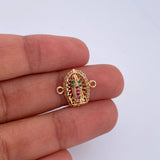 Charm Virgen Guadalupe 1.15gr / 1.4cm / Fuchsia Green White Zircons 18K Yellow Gold &