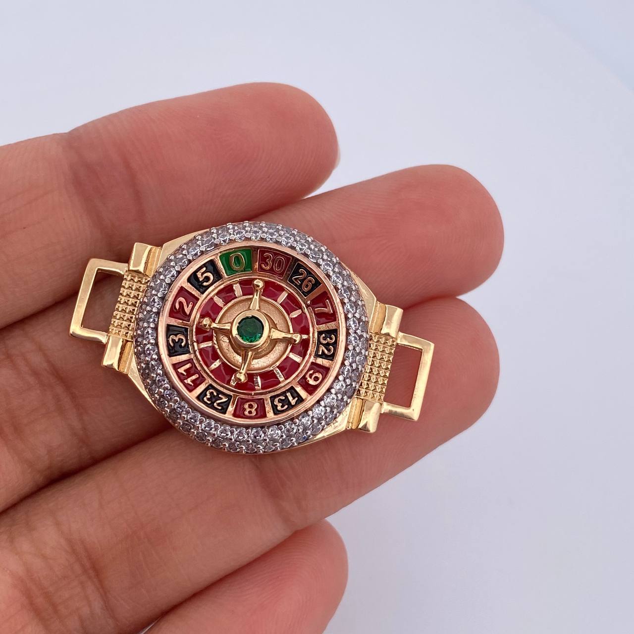 Charm Roulette 8.85gr / 3.4cm / White Green Zircons Three 18K Gold $