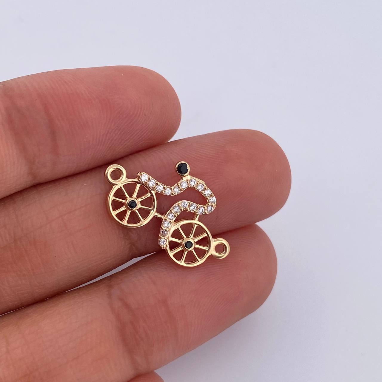Charm Bicycle 0.95gr / 2cm / Black White Zircons 18K Yellow Gold &