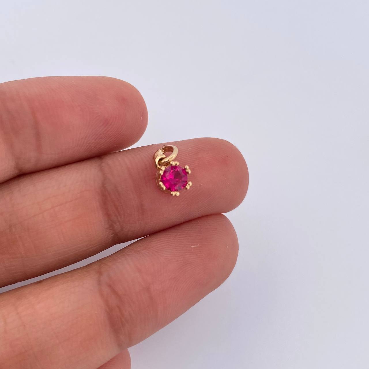 Pendant Halo 0.65gr / White Fuchsia Zircons Yellow Gold 18K &