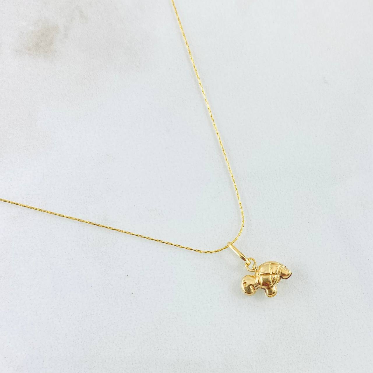 Set Cadena y Dije Aguja Trenzada + Tortuga 1.2gr / 17 3/4 in / Oro Amarillo 18K
