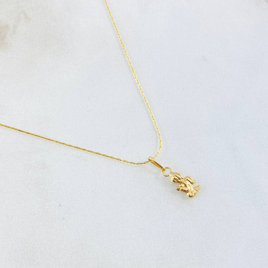 Set Cadena y Dije Aguja Trenzada + Angel 1.15gr / 17 3/4 in / Oro Amarillo 18K