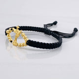 Black Woven Bracelet Saint Michael Archangel Diamond Cut Beads Yellow Gold 18K