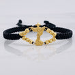 Black Woven Bracelet Saint Michael Archangel Diamond Cut Beads Yellow Gold 18K