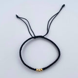 Black Bracelet 3mm 3 Pcs Polished Beads 18K Yellow Gold (A.C)
