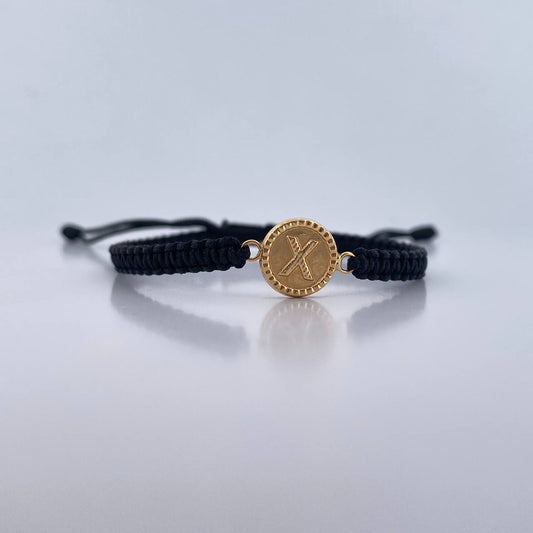 Black Bracelet Charm Letter X 0.55gr / Stamped 18K Yellow Gold &