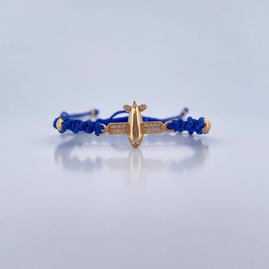 Blue Bracelet Charm Airplane 1.5gr / 4mm-3mm Beads Diamond Cut White Zircons 18K Yellow Gold &