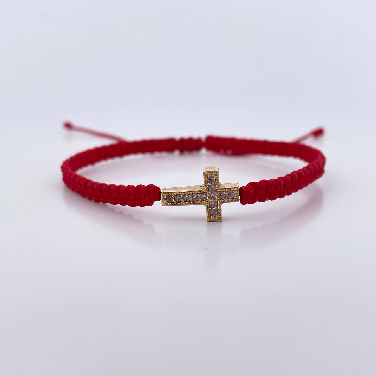 Red Bracelet Charm Cross 1.2gr / White Zircons   18K Yellow Gold &