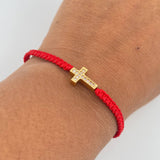 Red Bracelet Charm Cross 1.2gr / White Zircons   18K Yellow Gold &