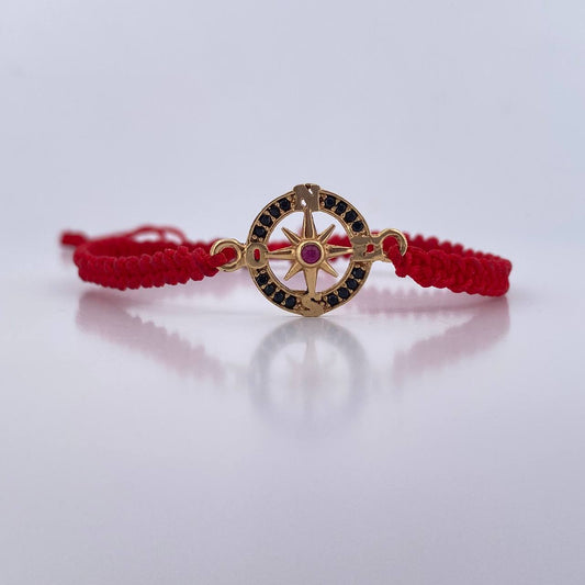 Red Bracelet Charm Cardinal Star 1.65gr / Black Fuchsia Zircons 18K Yellow Gold &